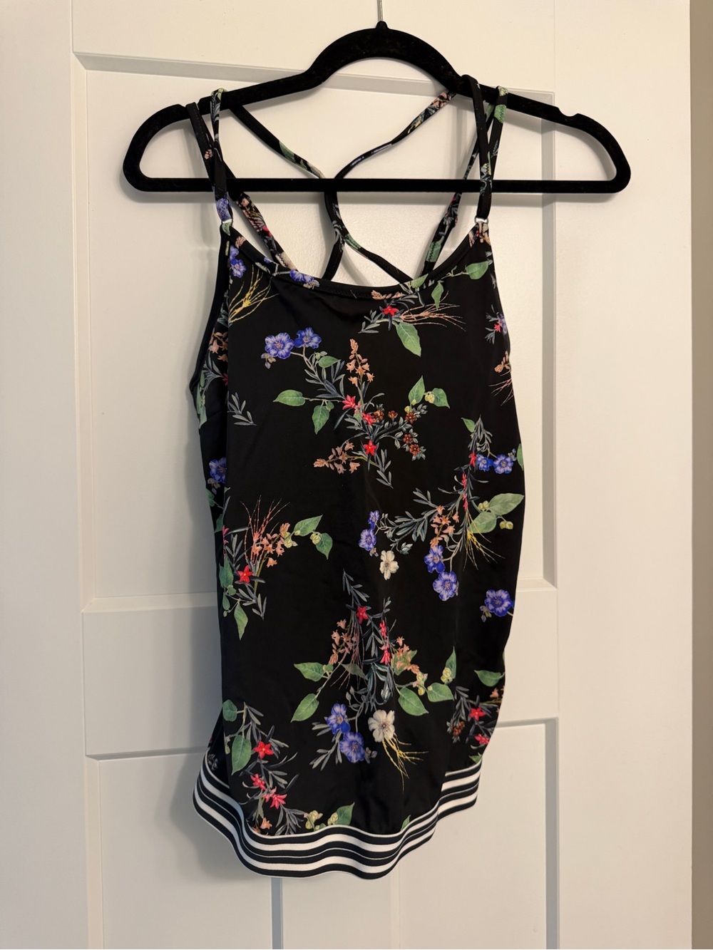 Athleta Floral Strappy Swim Tank Top in Black